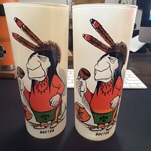 VINTAGE BILL FLORES FROSTED GLASS SET OF 2 " DOCTOR"